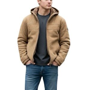 Guess Jeans Vintage Coat Faux Shearling Hooded Jacket Retro Sherpa